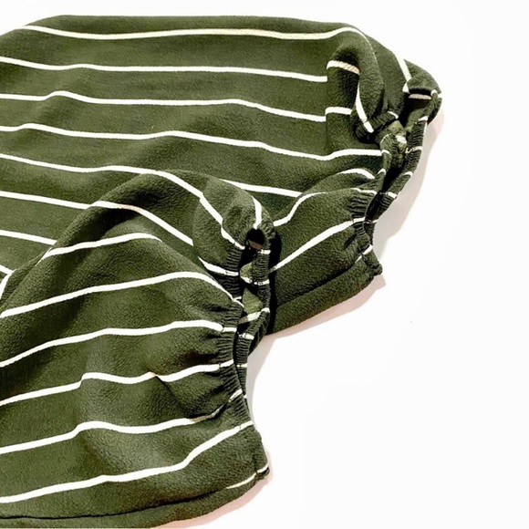 Haute Monde Dark Olive Striped Jumpsuit Size Medium Wide Legs Elastic Waist - Picture 8 of 15